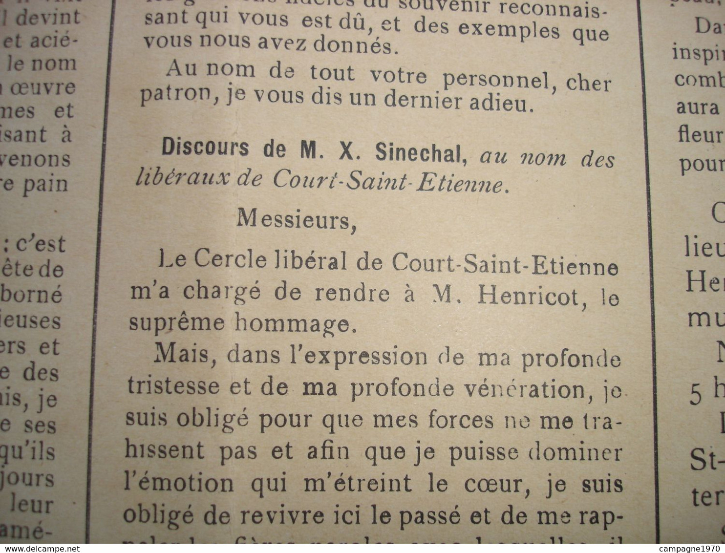 RARE JOURNAL LIBERAL - " L'EVEIL " 1910 - FUNERAILLES DE M. HENRICOT - WAVRE GENAPPE PERWEZ COURT SAINT ETIENNE