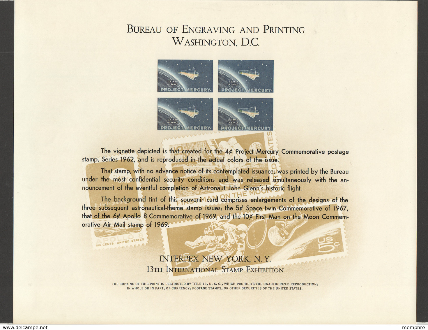 Interpex New York 13th International Stamp Exhibition - Project Mercury - Cartes Souvenir