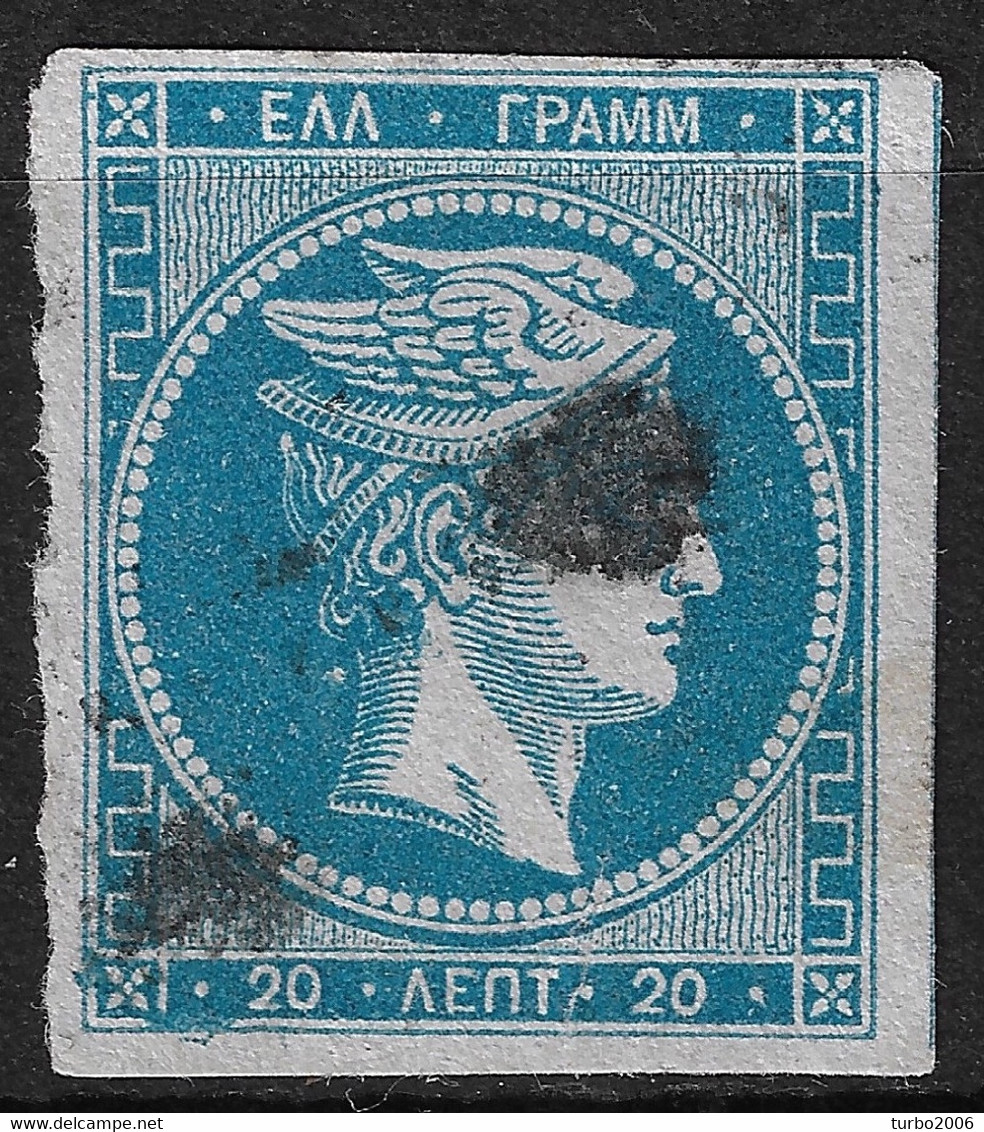 GREECE Plateflaw 20F3 In 1862-67 Large Hermes Head Consecutive Athens Prints 20 L Sky Blue Vl. 32 A / H 19 A - Plaatfouten En Curiosa