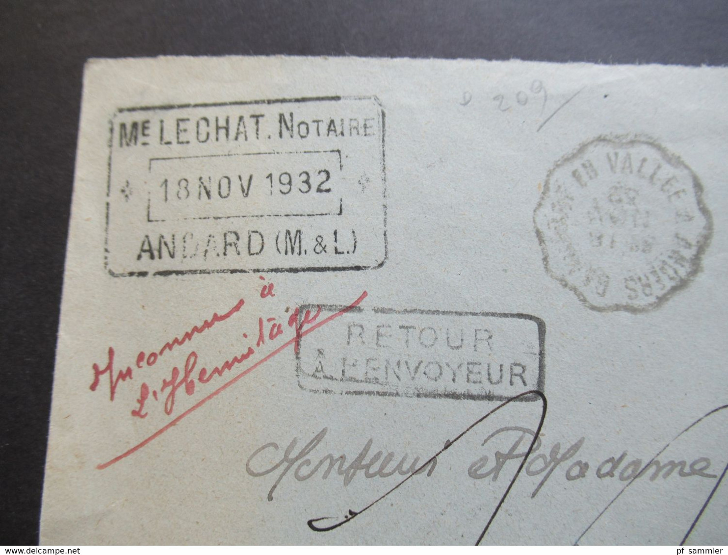 Frankreich 1932 Säerin EF Bahnpost Stempel Und Stempel Retour A L'Envoyeur Mit Handschriftlichen Vermerken! - 1903-60 Säerin, Untergrund Schraffiert