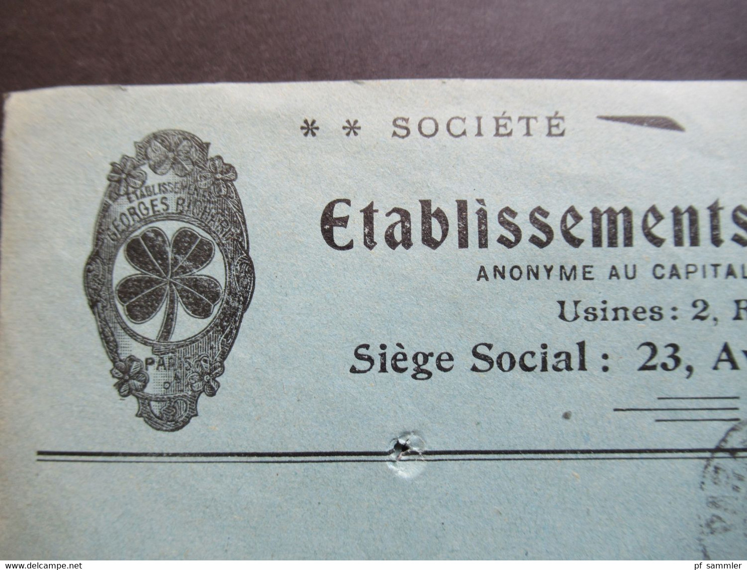 Frankreich 1903 Allegorie EF Dekorativer Umschlag Kleeblatt Societe Etablissements Georges Richard Paris Siege Social - Lettres & Documents