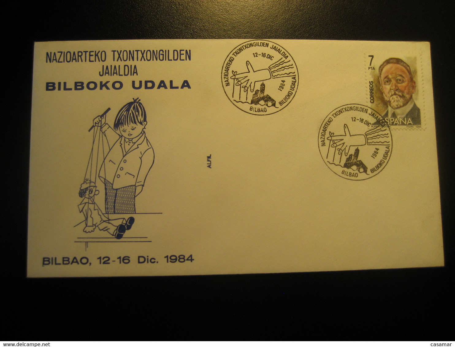 BILBAO Vizcaya 1984 Titere Titeres Puppet Puppets Marionnette Marionnettes Theater Art Cancel Cover SPAIN - Marionetas