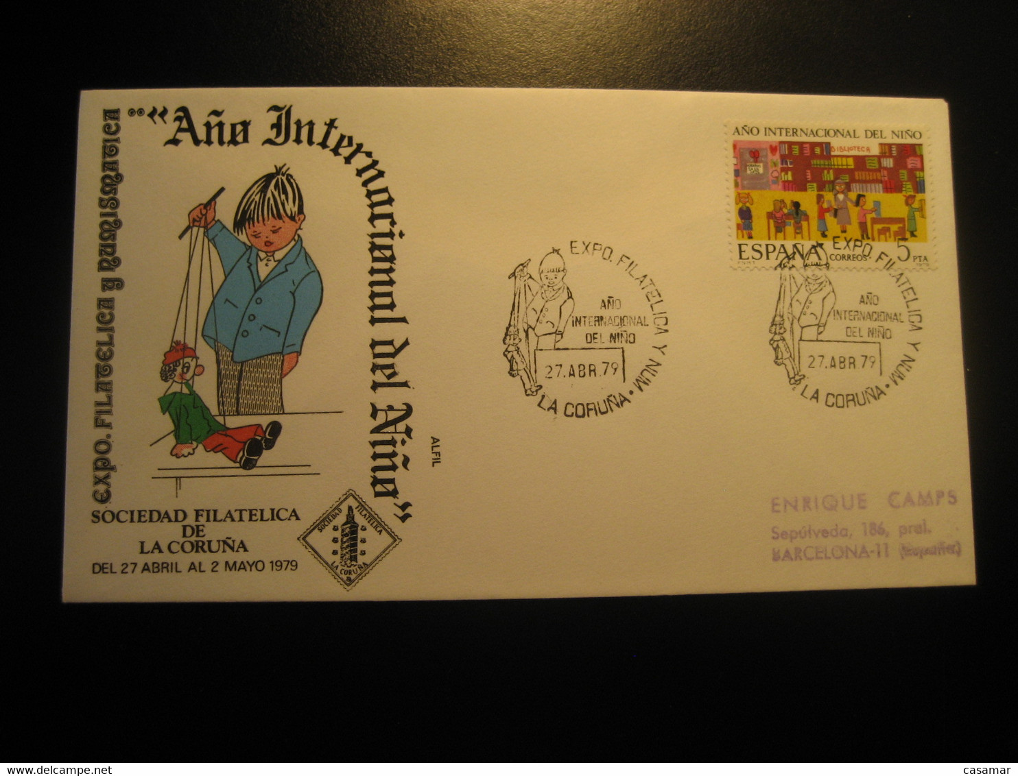 LA CORUÑA 1979 Titere Titeres Puppet Puppets Marionnette Marionnettes Theater Art Cancel Cover SPAIN Año Int. Niño - Marionnettes