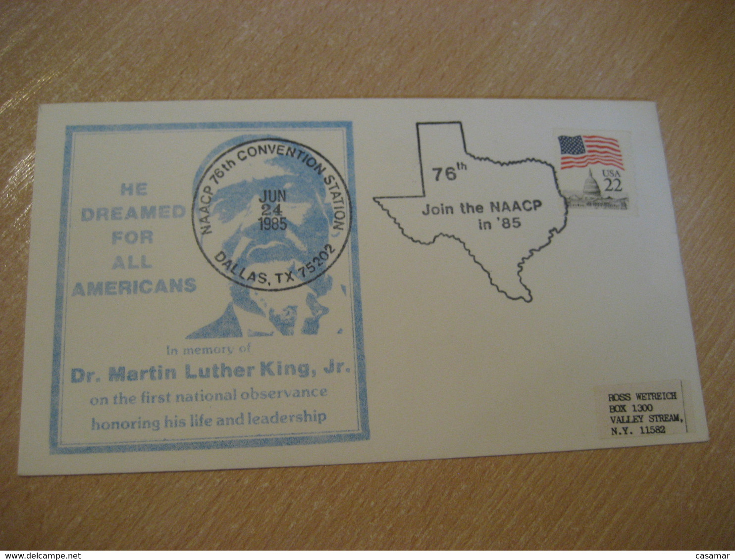 DALLAS 1985 Martin Luther King NAACP Convention Cancel Cover USA - Martin Luther King