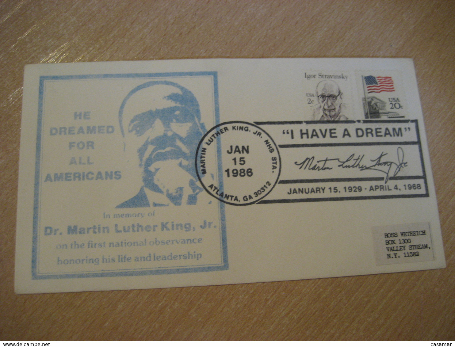 ATLANTA 1986 Martin Luther King I Have A Dream Cancel Cover USA - Martin Luther King