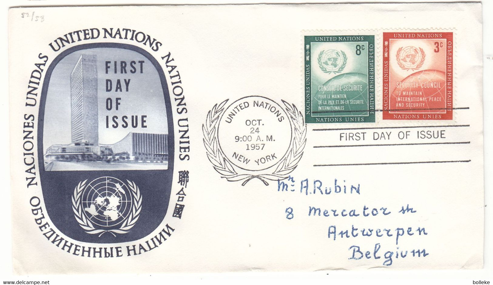 Nations Unies - New York - Lettre De 1957 - Oblit United Nations New York - Valeur 6 Euros - Lettres & Documents
