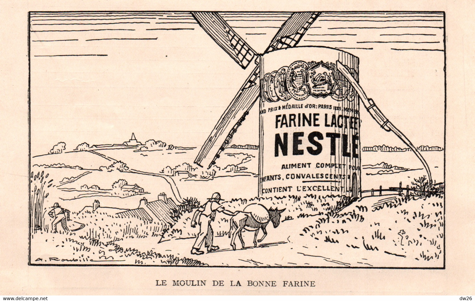 Illustration Tirée D'un Agenda: Dessin De A. Roubille - Publicité Farine Lactée Nestlé (le Moulin De La Bonne Farine) - Reclame