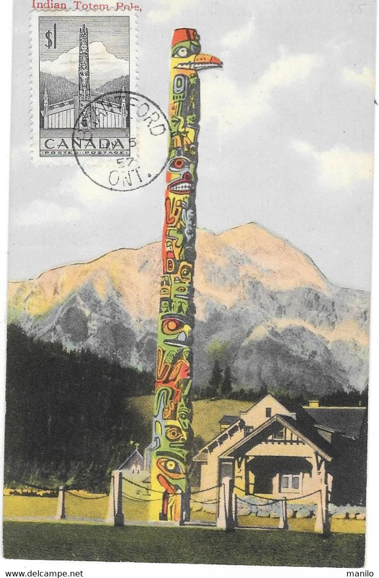 Carte-Maximum  INDIAN TOTEM POLE - CANADA Brantfort Ontario -     1957       Indiens - Tarjetas – Máxima