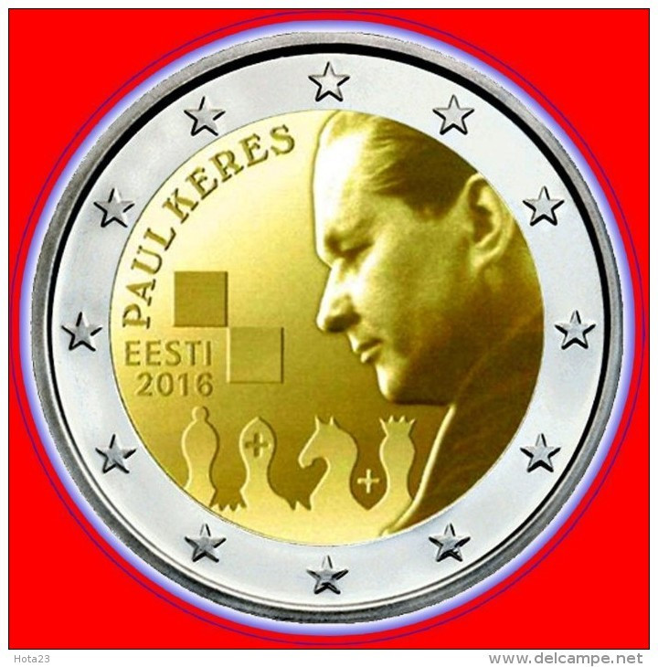 Estonia ESTLAND 2 EURO Gedenkmünze Schachmeister , Schach Coin Munze 2016 UNC - Estonie