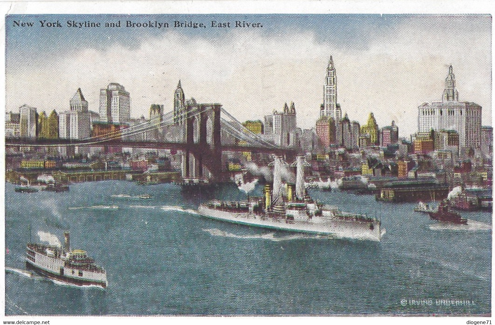 New York Skyline And Brooklyn Bridge East River Steamers - Bruggen En Tunnels