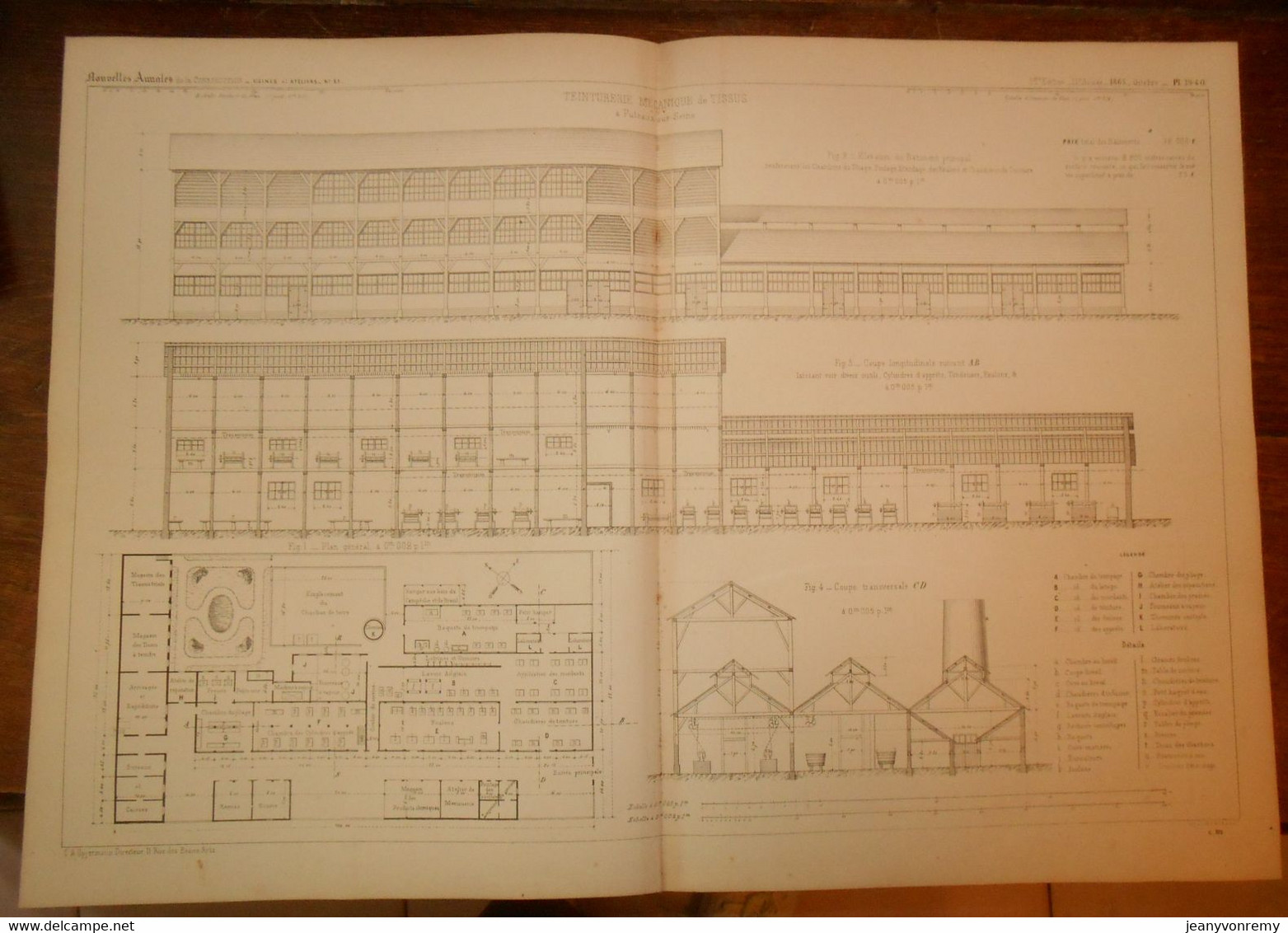 Plan D'une Teinturerie Mécanique De Tissus à Puteaux Sur Seine. 1865. - Autres Plans