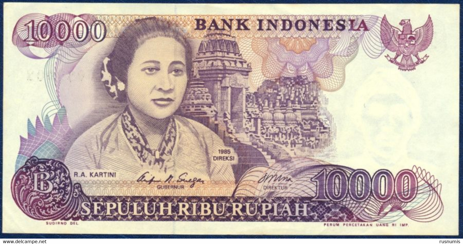 INDONESIA - INDONÉSIE - INDONESIEN 10000 RUPIAH P-126a R. A. Kartini, Prambanan Temple - Student Graduate 1985 AUNC - Indonésie