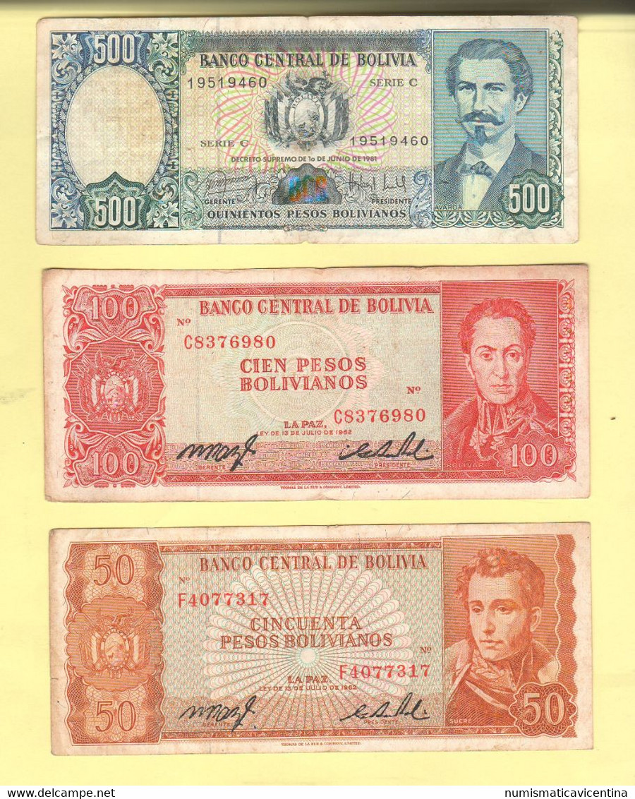 BOLIVIA Bolivie 50 Bolivianos 1962 + 100 Del 1962 + 500 Del 1981 Sudamerica South America Billets Amérique Du Sud - Bolivia