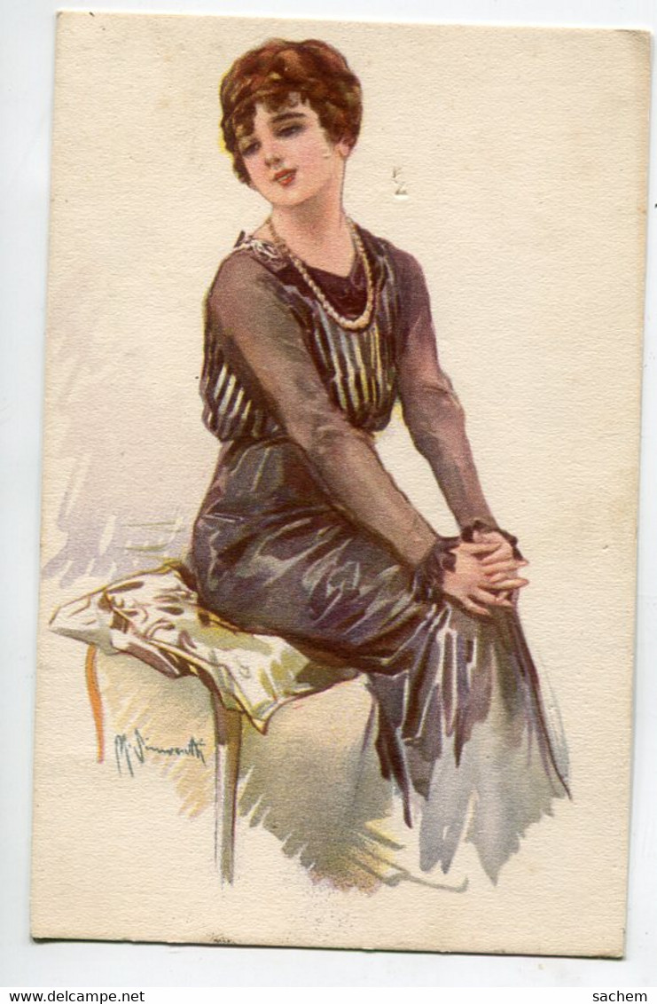 ILLUSTRATEUR SIMONETTI Elégante Jeune Femme Assise  Mains Genoux écrite En 1918    D07 2022 - Other & Unclassified