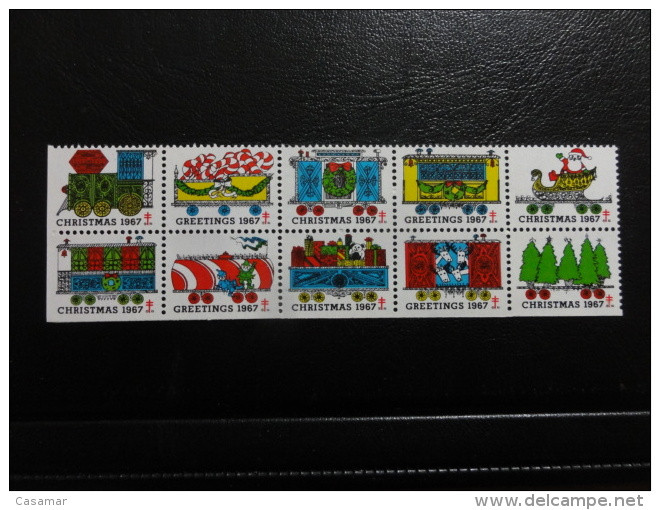 1967 10 Different Setenant Bloc Train Railways Vignette Christmas Seals Seal TB Tuberculose Poster Stamp USA - Non Classificati