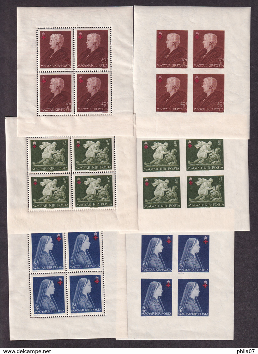 HUNGARY 1942 - Red Cross, Mi.No. 696/698, Perforate And Imperforate Sheets, MNH, Some Of Sheets Have Trace Of Being In A - Neufs