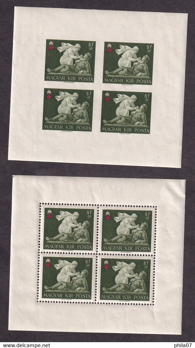 HUNGARY 1942 - Red Cross, Mi.No. 696/698, Perforate And Imperforate Sheets, MNH, Some Of Sheets Have Trace Of Being In A - Nuevos