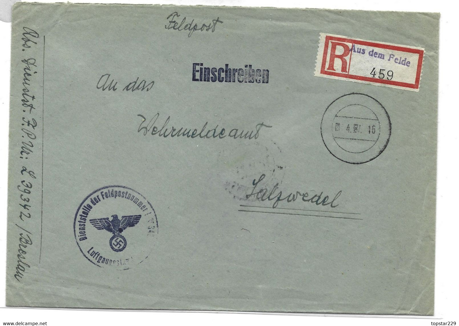 Feldpost Einschreiben Reco Zettel Aus Dem Felde 1943 - Covers & Documents