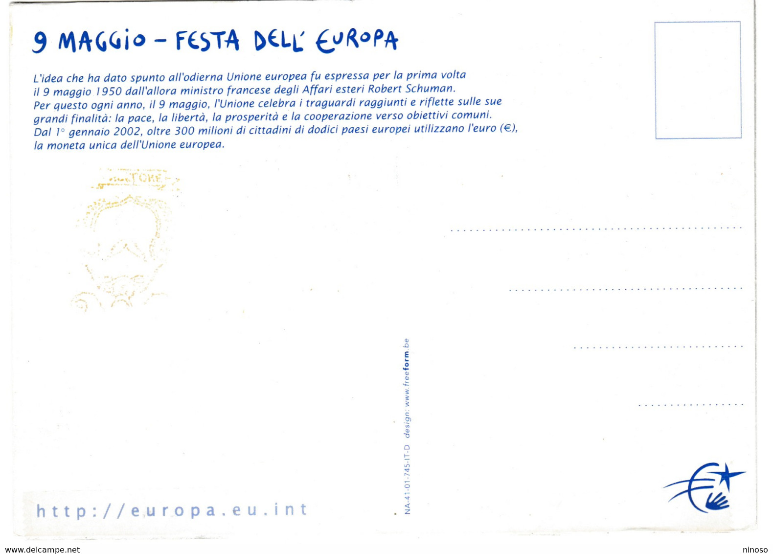 EURO - 9 MAGGIO 2002 FESTA DELL'EUROPA - CARTOLINA COMMEMORATIVA NUOVA - Einweihungen