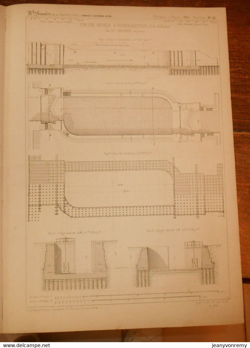 Plan De L'Ecluse Double D'Hohensaathen. Oder Inférieur. Allemagne. 1865. - Travaux Publics