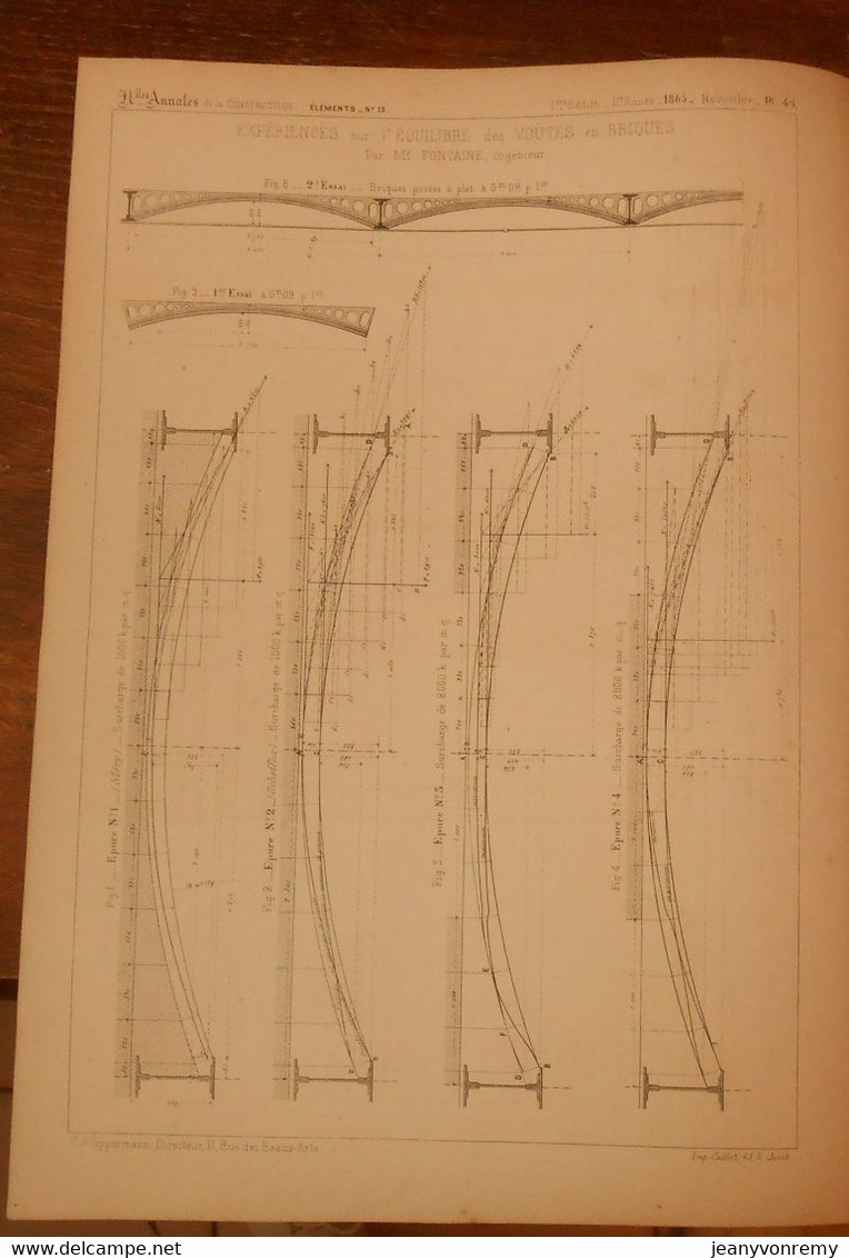 Plan D'expériences Sur L'équilibre Des Voûtes En Briques. 1865. - Travaux Publics