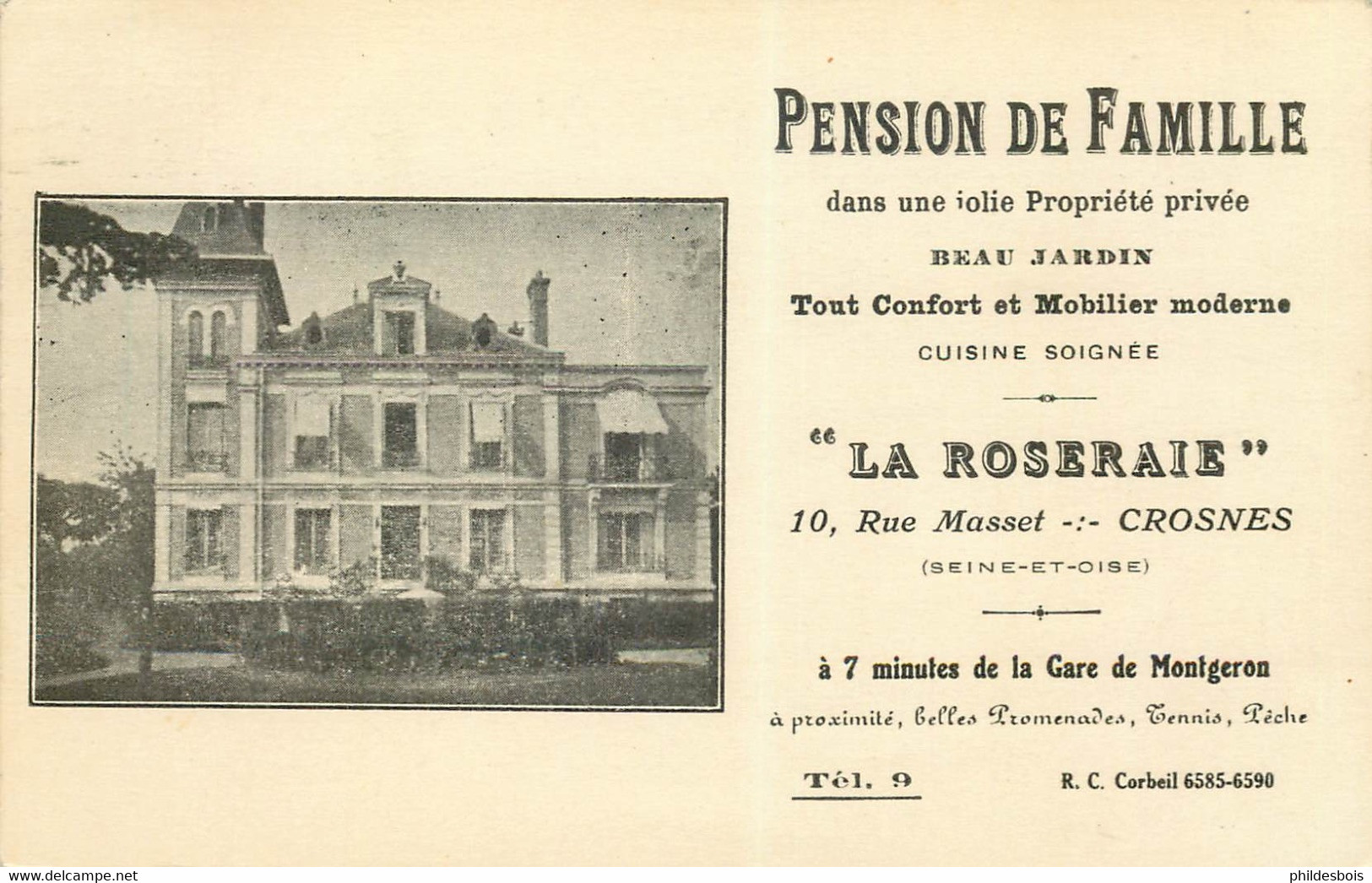 ESSONNE  CROSNES Pension De Famille " La Roseraie " 10 Rue Masset - Crosnes (Crosne)