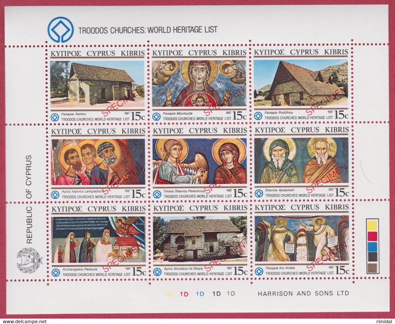 R* CYPRUS SPECIMEN BLOCK 9 V. MNH* 1987 TROODOS CHURCHES Mi Nr. 672-680 #5626 - Other & Unclassified