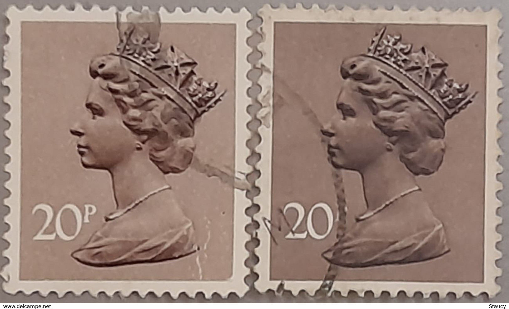 UK GB GREAT BRITAIN QEII 20p Machin Definitive, Major DRY PRINT Error (left) (right Is Normal To Compare),as Per Scan - Plaatfouten En Curiosa