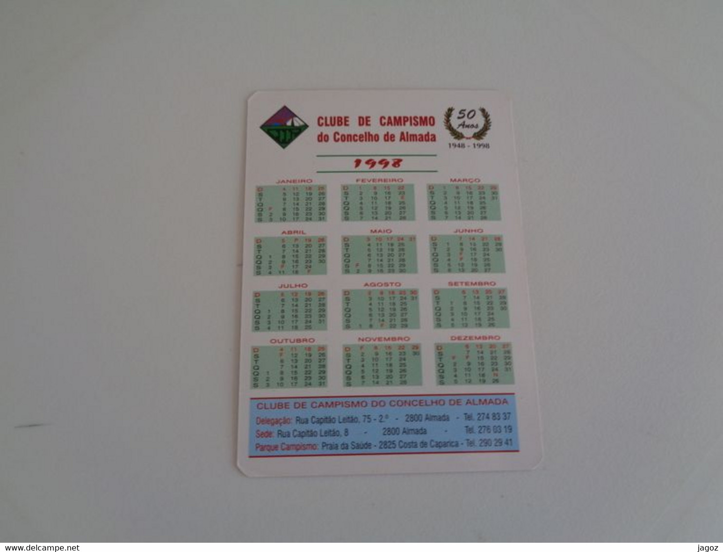 Clube De Campismo Do Concelho De Almada Portugal Portuguese Pocket Calendar 1998 - Kleinformat : 1991-00