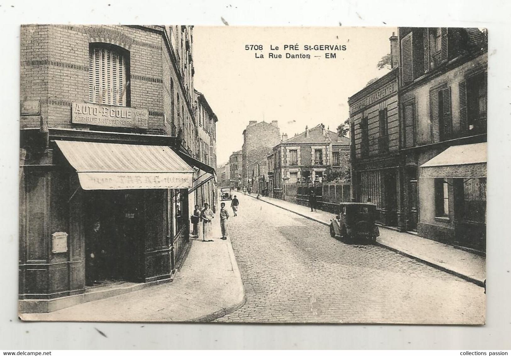 Cp , 93 , LE PRE SAINT GERVAIS ,la Rue DANTON ,automobile , Tabac , Auto-école , Voyagée 1938, 2 Scans - Le Pre Saint Gervais