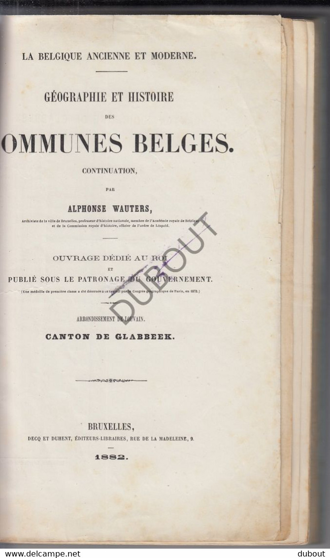 Canton De Glabbeek - A. Wauters - 1882 - Géographie Et Histoire Des Communes Belges  (V1150) - Antique