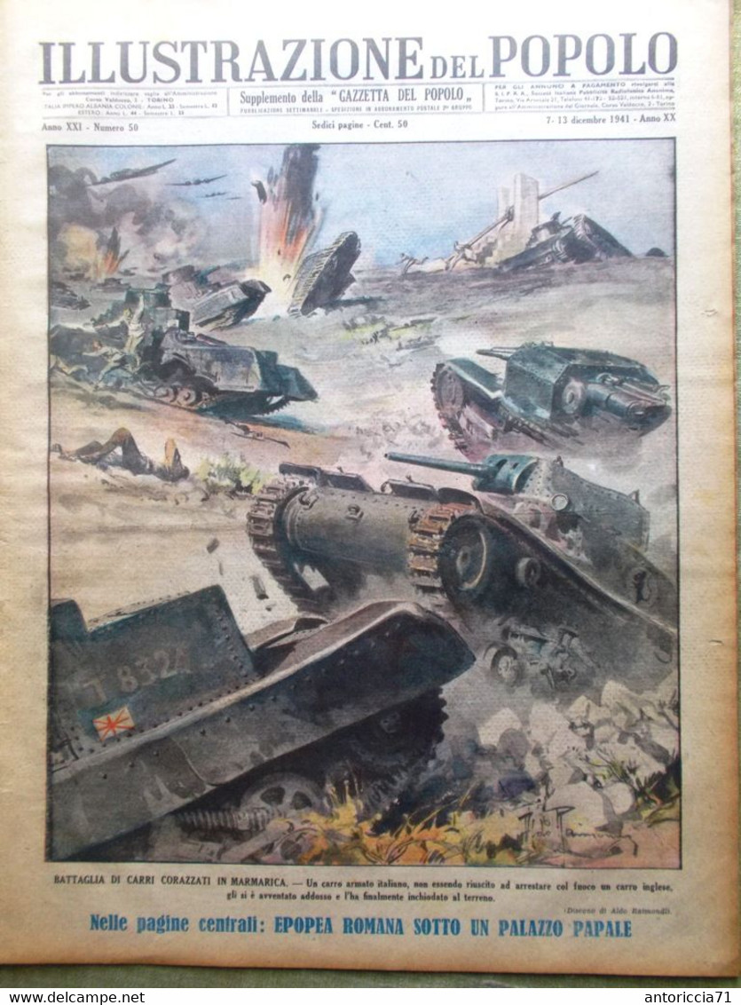 Illustrazione Del Popolo 13 Dicembre 1941 WW2 Battaglia Marmarica Tommei Flavi - Oorlog 1939-45