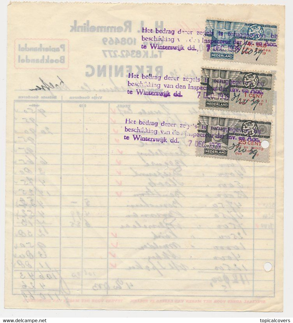 Rekening Zelhem 1939 - Omzetbelasting Zegels / Stempel Betreffende Teruggave - Revenue Stamps