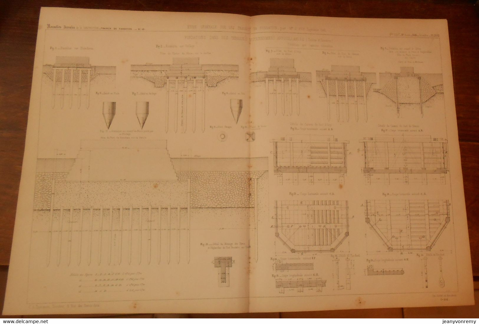 Plan D'une étude Générale Sur Les Travaux De Fondation Dans Des Terrains Moyennement Affouillables. 1865. - Travaux Publics