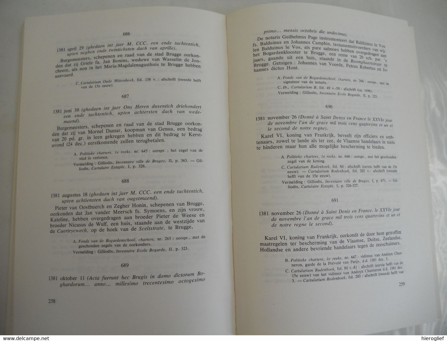 Stadsarchief BRUGGE - REGESTEN OP DE OORKONDEN 1089-1420 4 delen door Albert Schouteet middeleeuwen