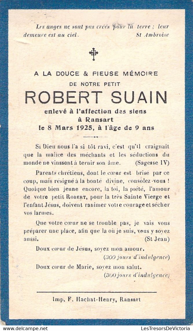 Faire Part De Déces Robert Suain Décédé à Ransart En 1925 - 7x11cm - Todesanzeige