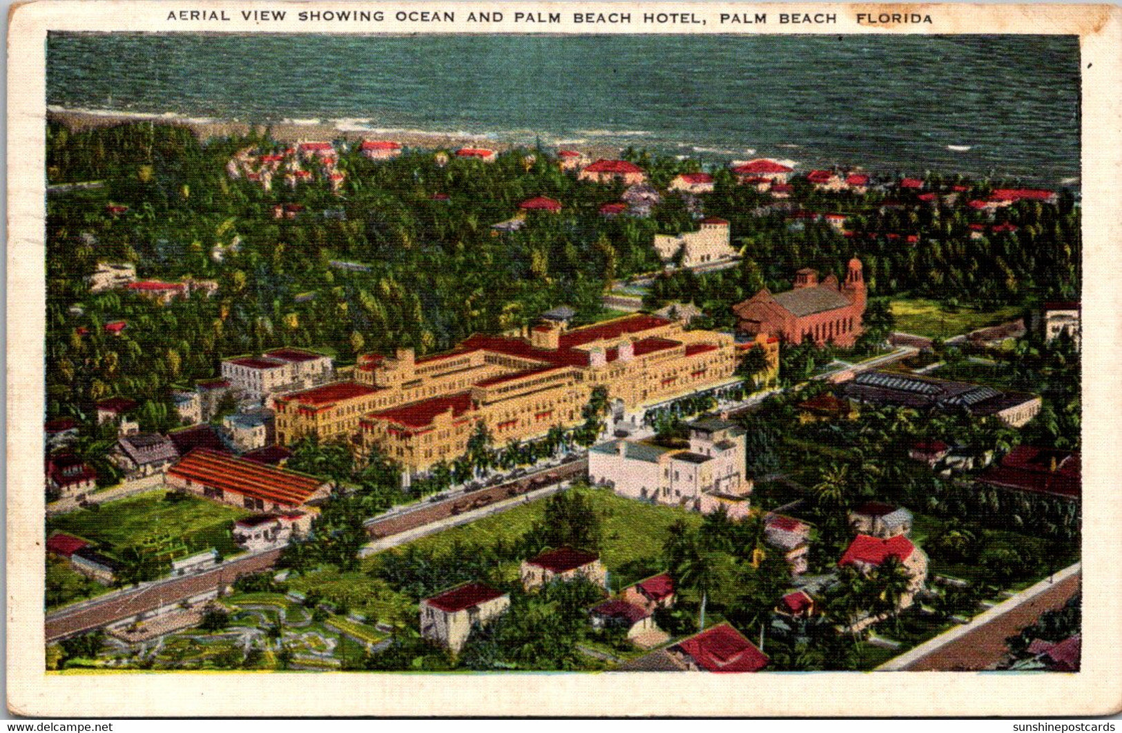 Florida Palm Beach Aerial View Showing Ocean And Palm Springs Hotel 1946 - Palm Beach