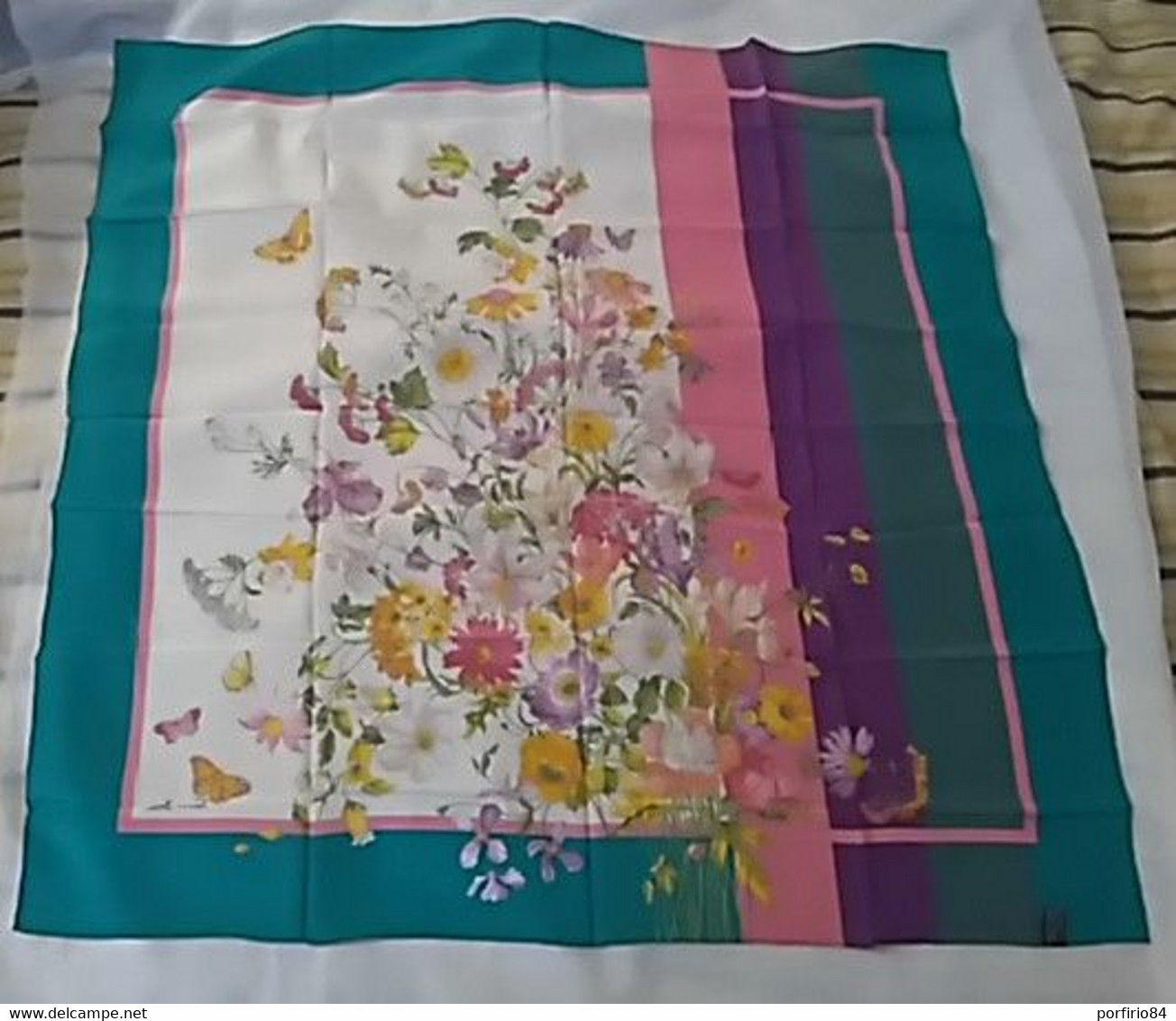 VINTAGE SCIARPA FOULARD FRANCO DORIA SETA FIORI E FARFALLE 85 X 85 - Foulards