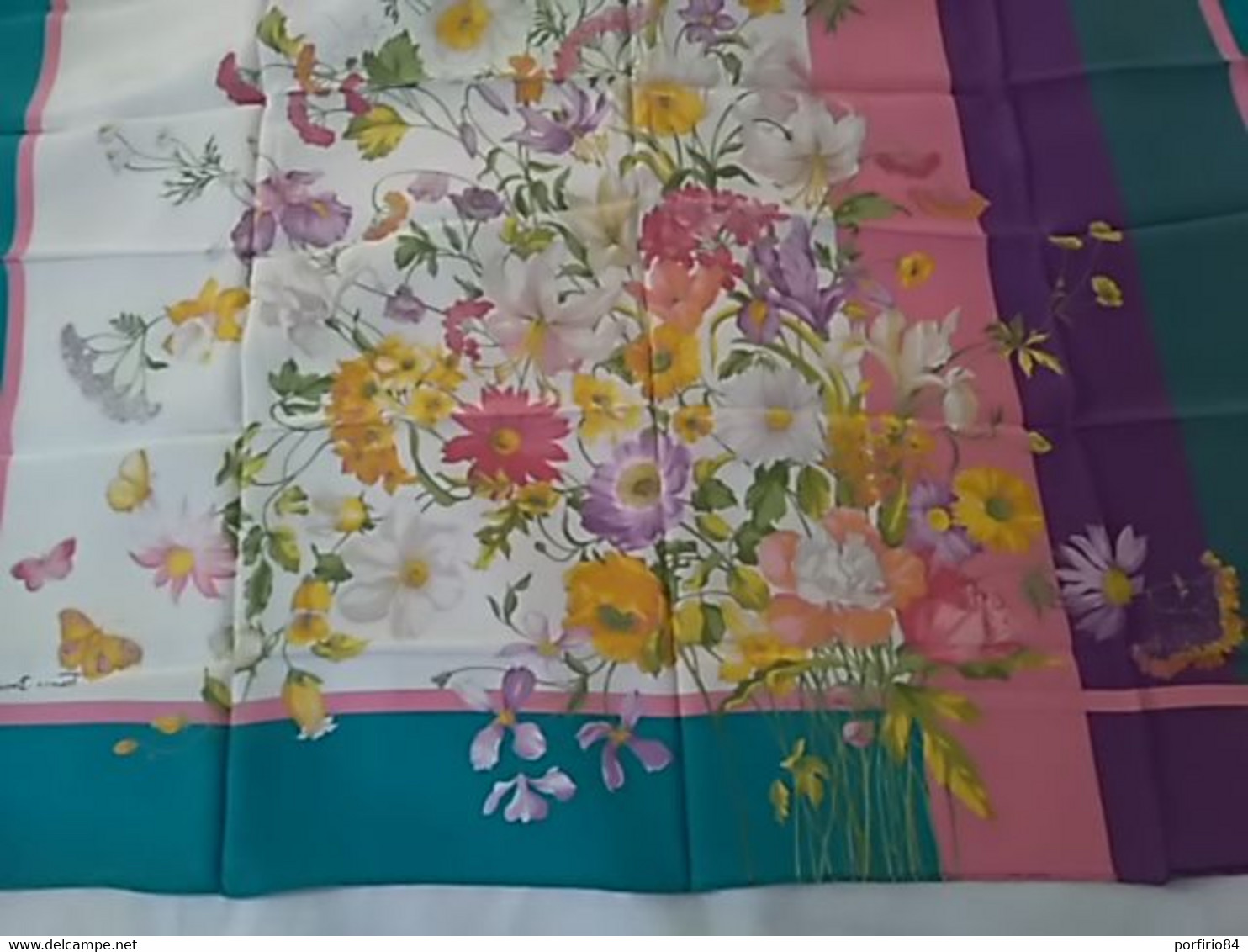 VINTAGE SCIARPA FOULARD FRANCO DORIA SETA FIORI E FARFALLE 85 X 85 - Scarves