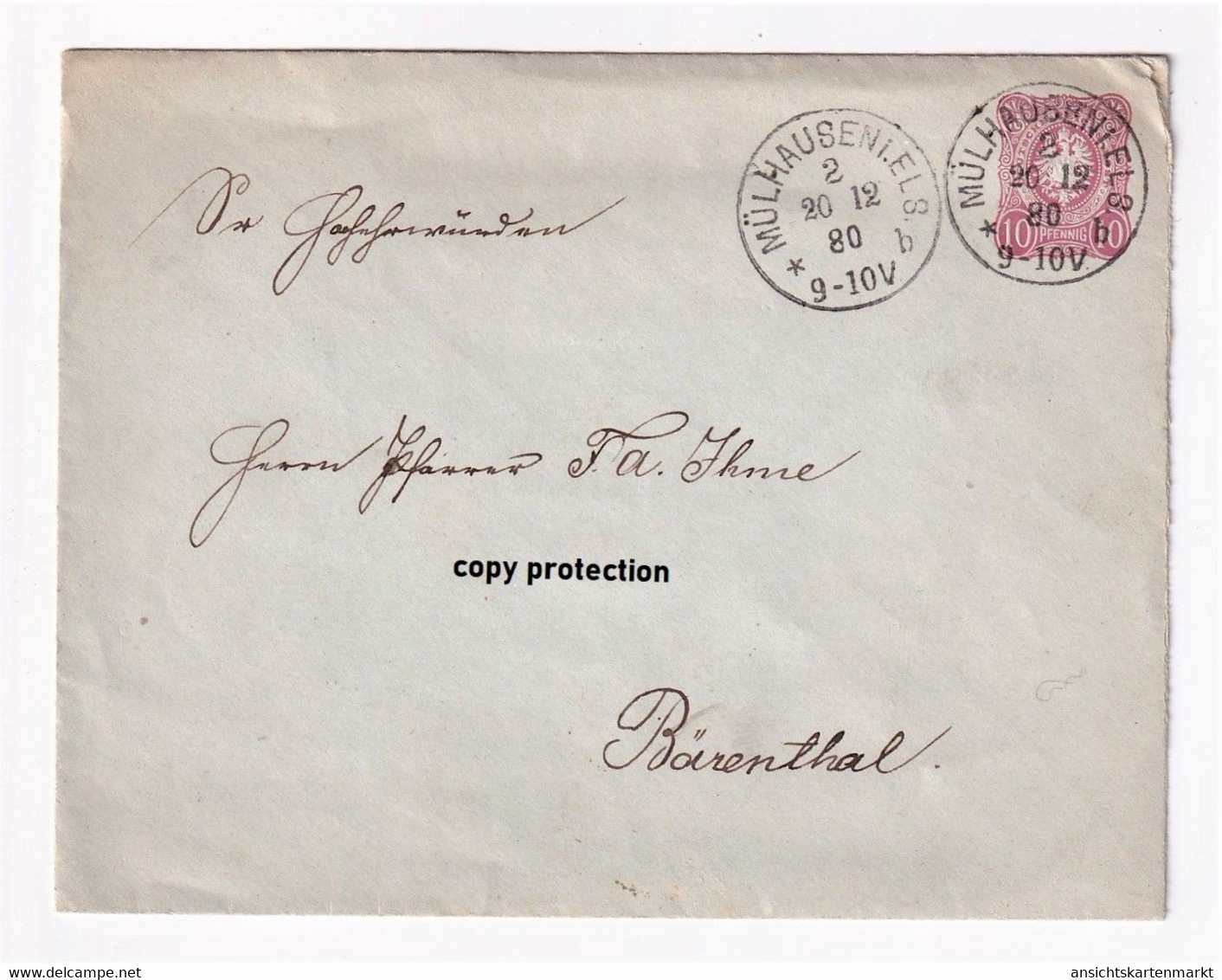 Deutsches Reich 10 Pfennig Ganzsachen Brief 1880, Mülhausen Im Elsass, Umschlag Ohne Inhalt - Lettres & Documents