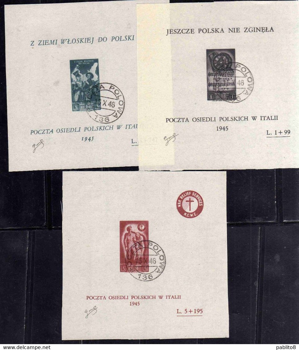 CORPO POLACCO POLISH BODY 1946 SOCCORSO DI GUERRA SERIE FOGLIETTI SET SHEETS USATI USED OBLITERE' FIRMATI SIGNED - 1946-47 Corpo Polacco Period