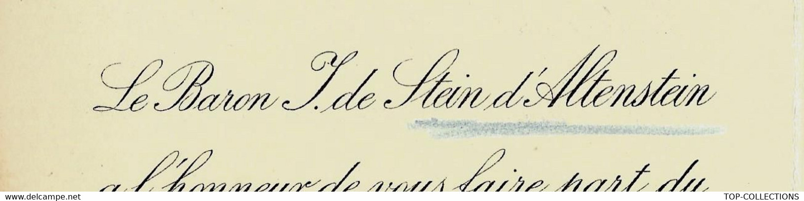 FAIRE PART DE MARIAGE BRUXELLES 14 AVRIL 1896 Mme De Poislevache Et Le Baron De Stein D’Altenstein  B.E - Mariage