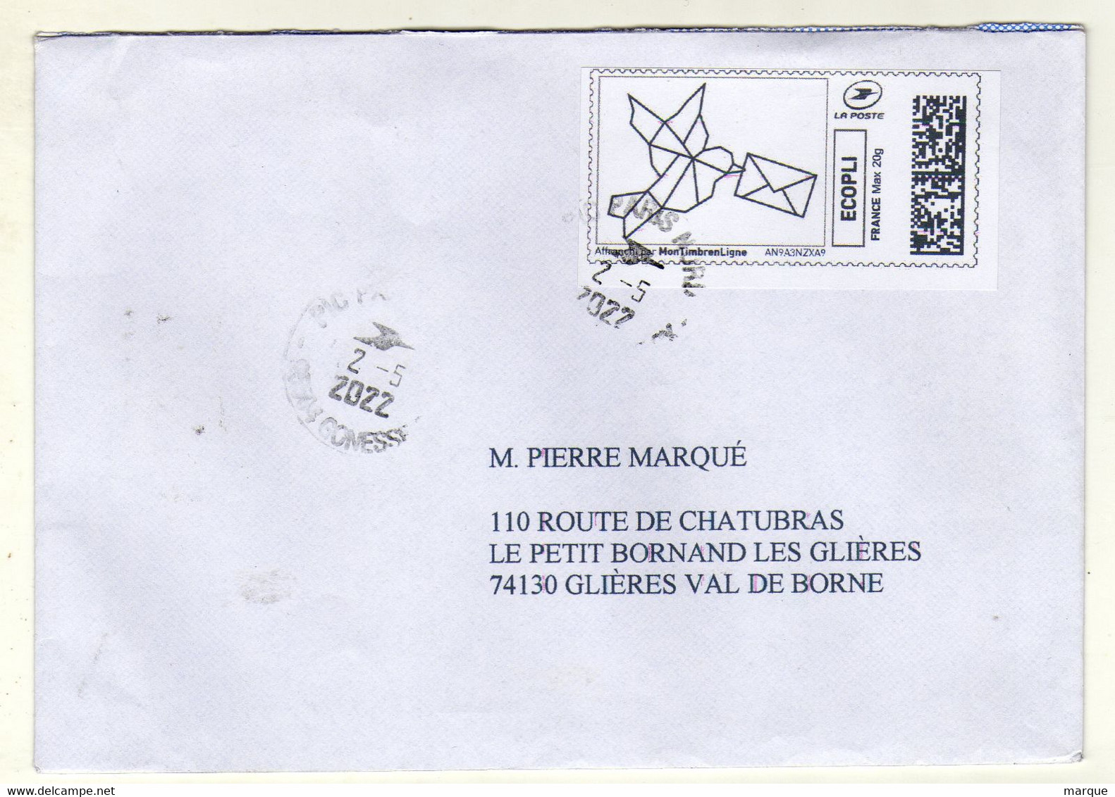 Enveloppe FRANCE Avec Vignette D' Affranchissement Ecopli Oblitération PARIS NORD GONESSE 02/05/2022 - 2010-... Viñetas De Franqueo Illustradas