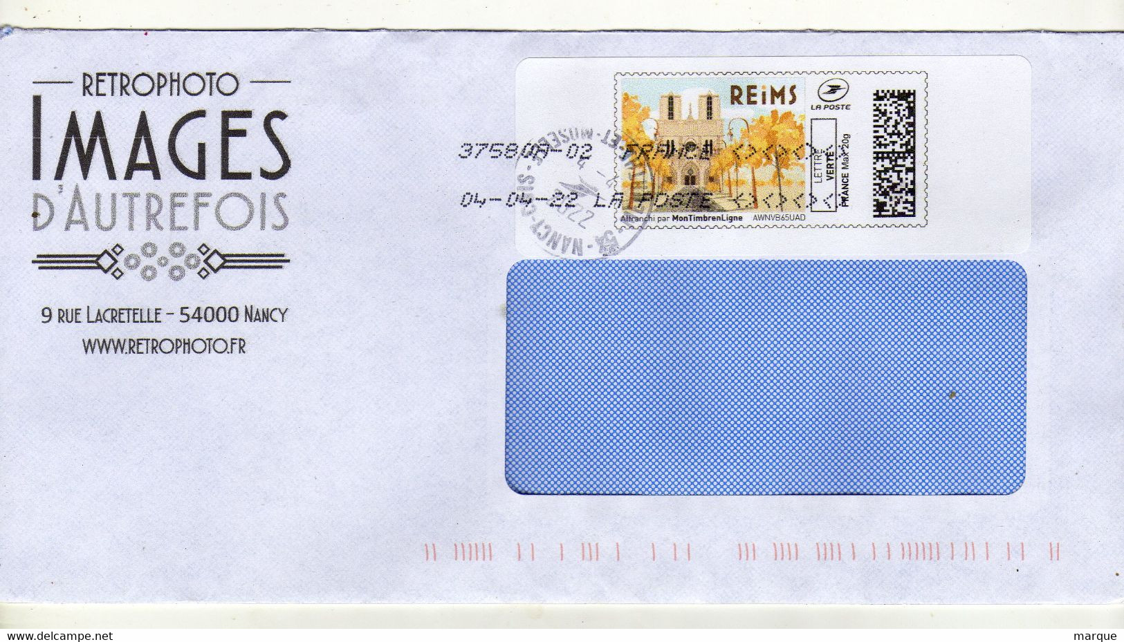 Enveloppe FRANCE Avec Vignette D' Affranchissement Lettre Verte Oblitération NANCY CDIS 04/04/2022 - 2010-... Illustrated Franking Labels