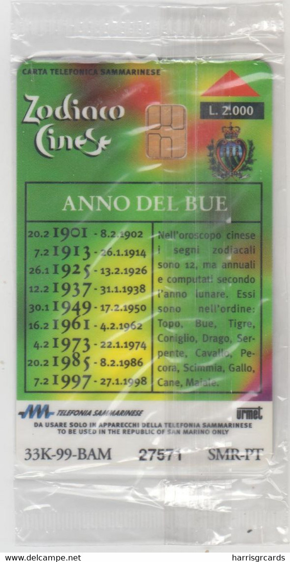 SAN MARINO (Chip) - Bue, RSM 034, Chip:S30 (Module 34), 2.000 L, Tirage 33.000, Mint - San Marino