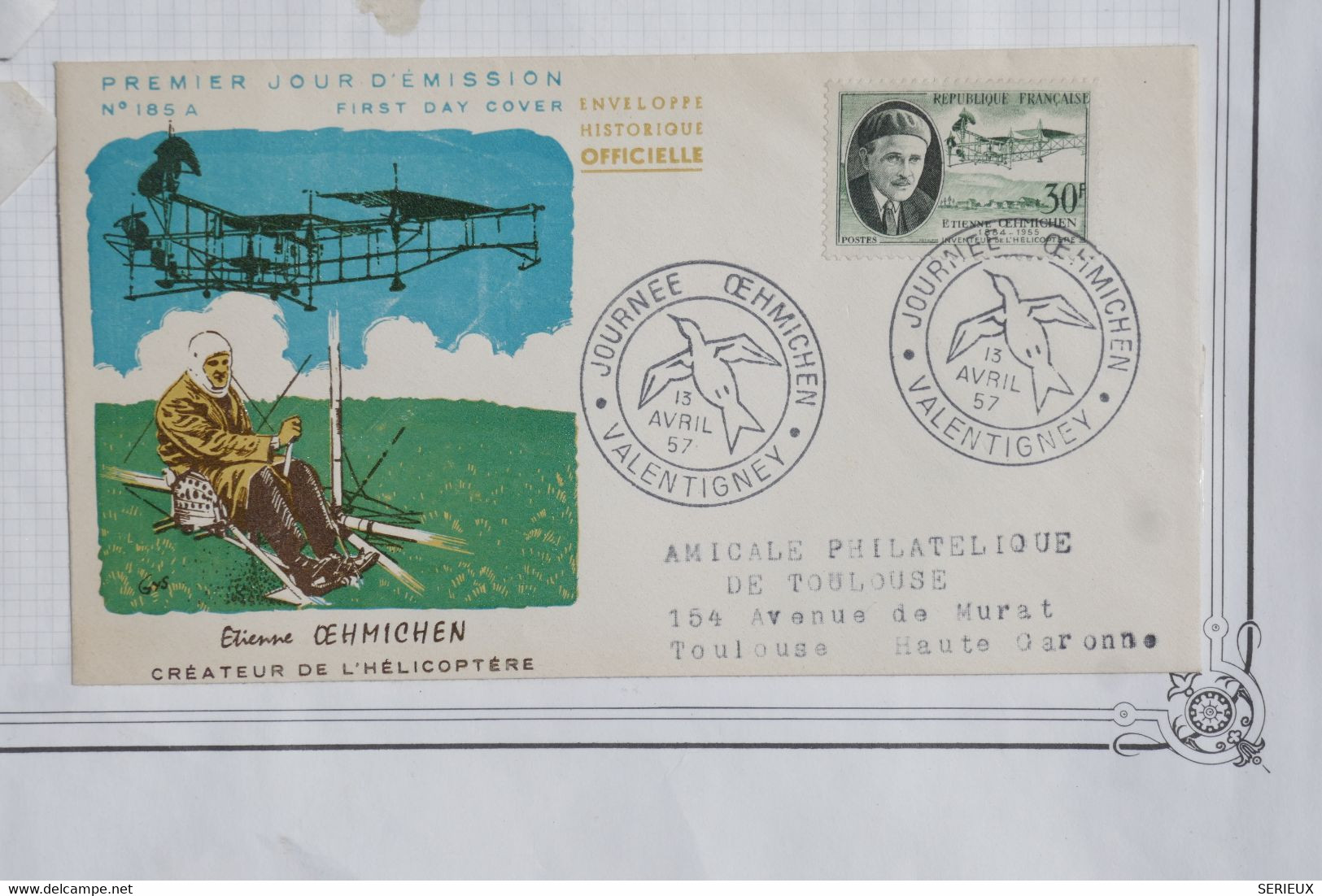 AU15 FRANCE  BELLE LETTRE FDC 1957   JOURNEE OEMISCHEN  POUR TOULOUSE +HELICOPTERE ++++ AFFRANCH. PLAISANT - 1960-.... Lettres & Documents