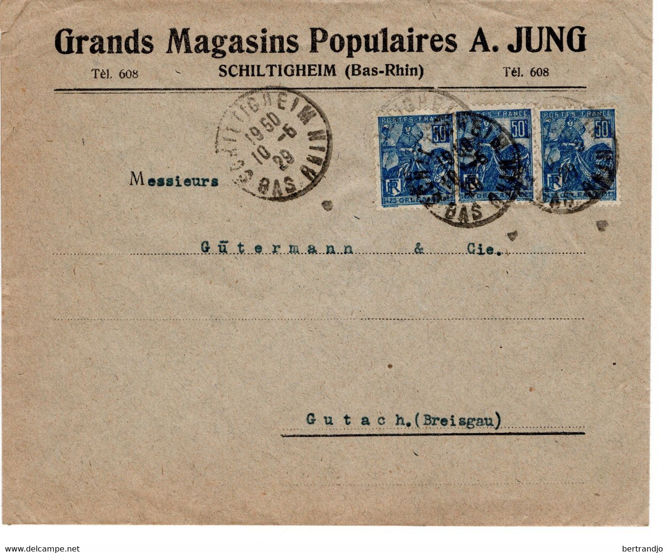 Lettre Des Grands Magasins Populaires A. Jung à Schiltigheim - Otros & Sin Clasificación