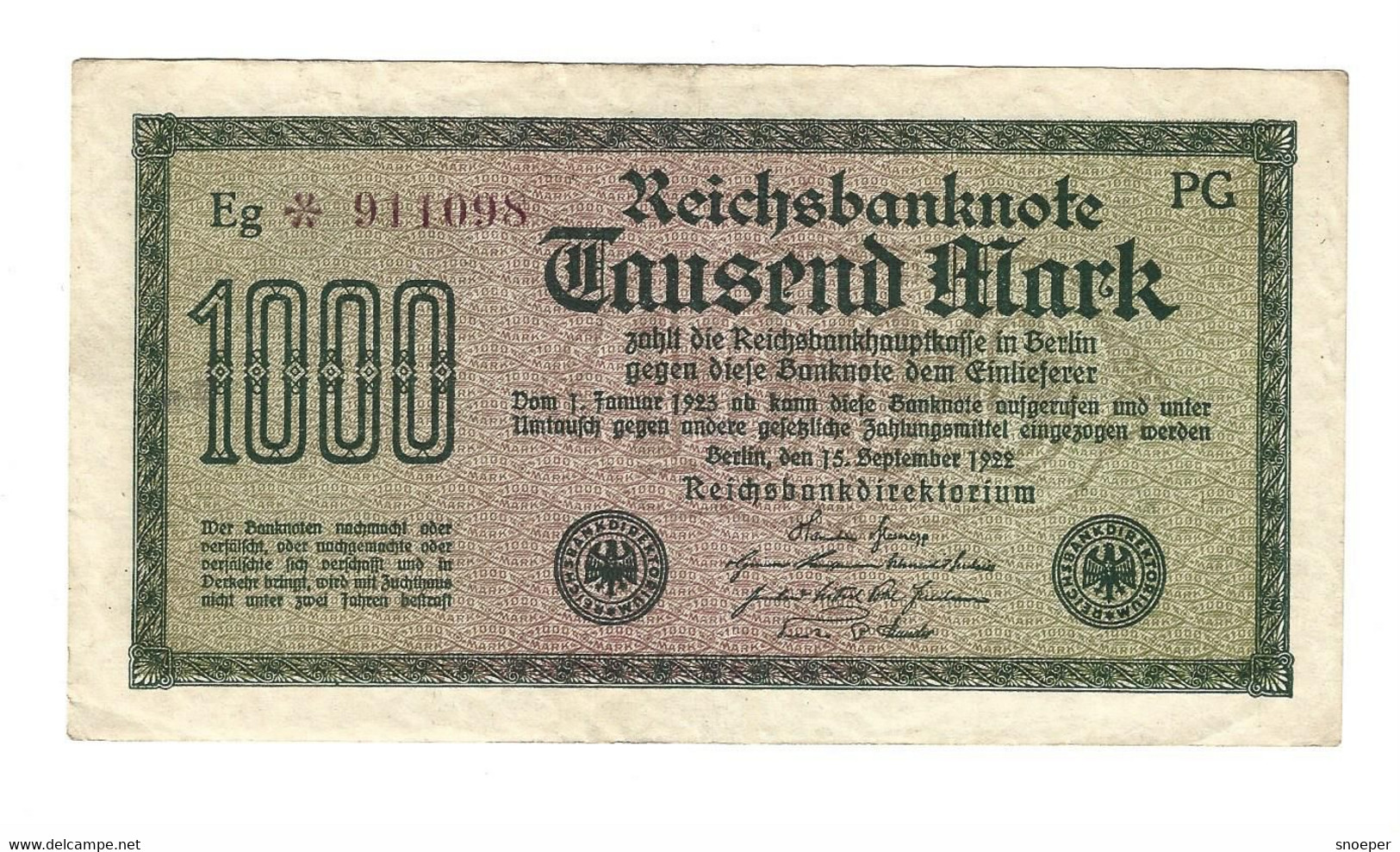 Berlin 1000 Mark 15/9/1923   76d - 1.000 Mark