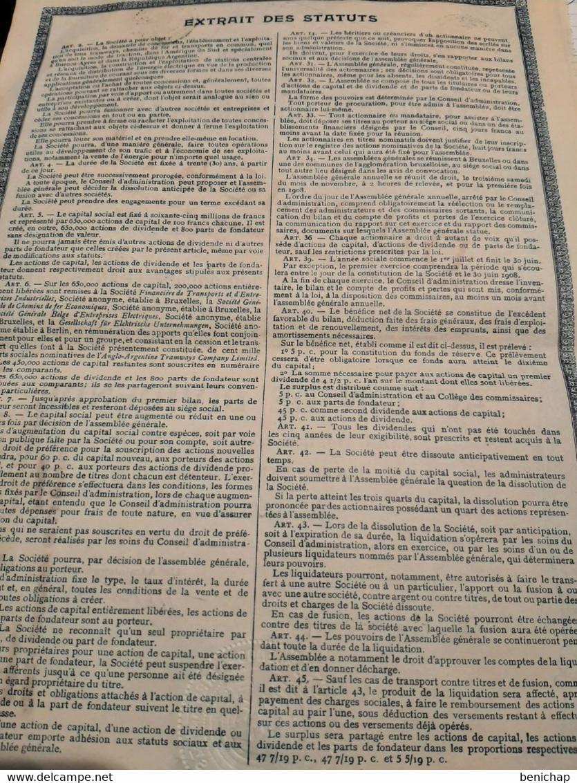 Compagnie Générale De Tramways De Buenos-Ayres S.A. - Action De Dividende - Duplicata - Bruxelles Mars 1921. - Railway & Tramway