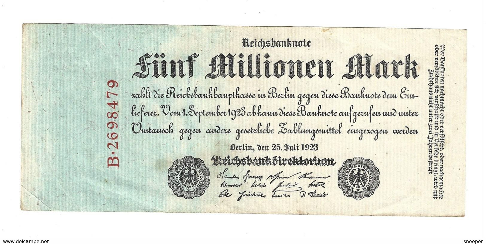 *berlin 5 Millionen  Mark   25/7/1923   95 - 5 Millionen Mark